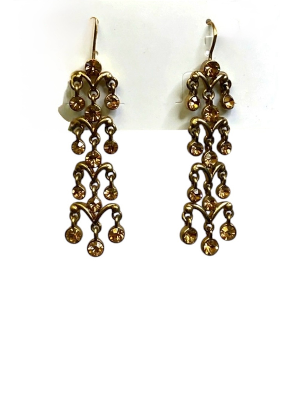MONET Vintage Crystal Chandelier Drop Dangle Earrings Champagne Gold Tone